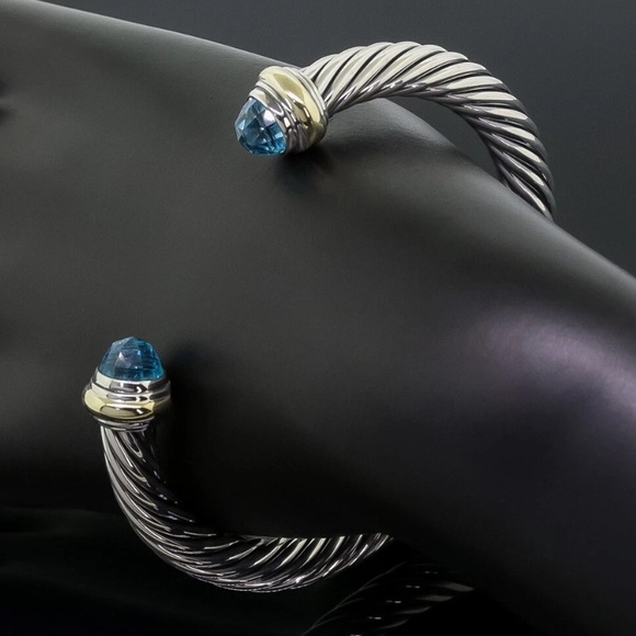 David Yurman Blue Topaz 7mm Cable Classics Bangle Bracelet - Picture 5 of 5